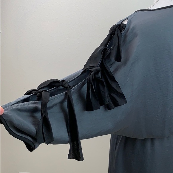 NWT THREAD silky elastic waist work part designer dress bow tie bat wing sleeves - Picture 8 of 14